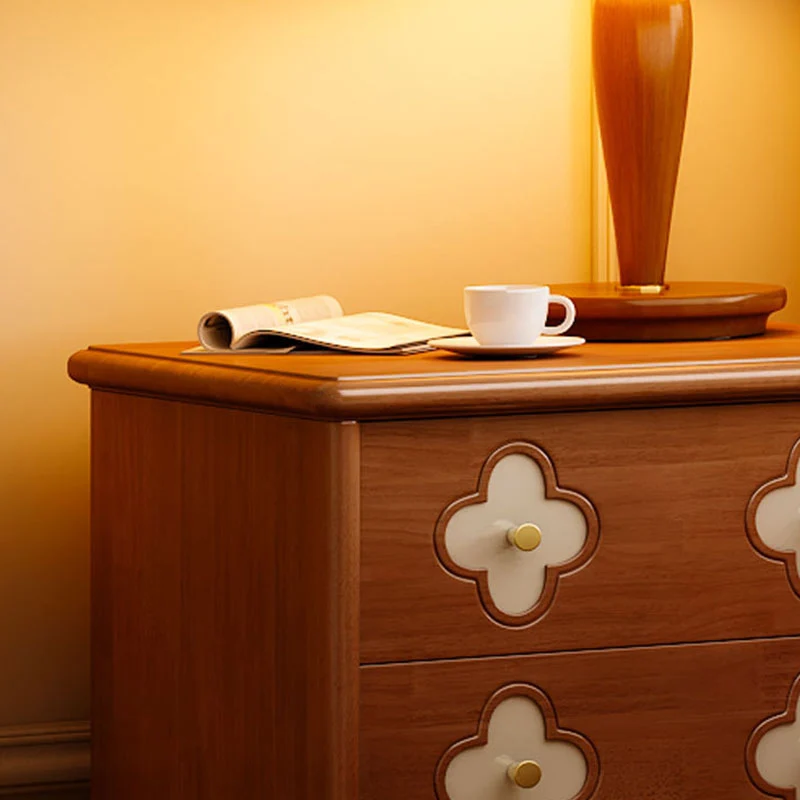 Traditional French Rubberwood & Metal Clover-Shaped Square Nightstand 2-Drawer For Bedroom