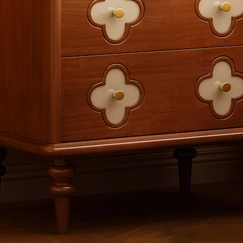 Traditional French Rubberwood & Metal Clover-Shaped Square Nightstand 2-Drawer For Bedroom