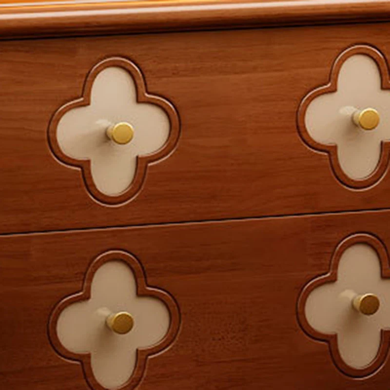 Traditional French Rubberwood & Metal Clover-Shaped Square Nightstand 2-Drawer For Bedroom