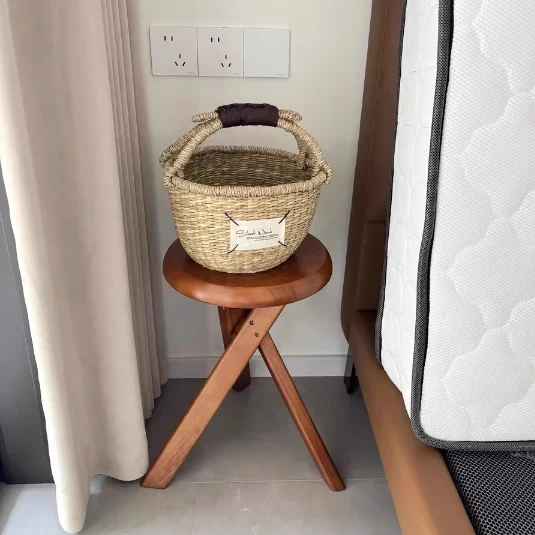 Traditional Vintage Rubberwood Round Cross Side Table 1 Tier For Living Room