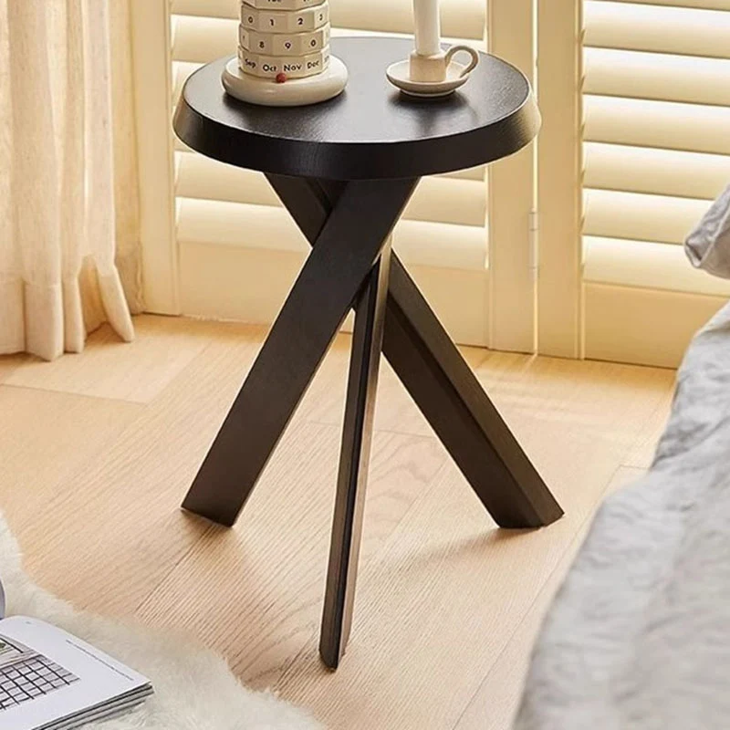 Traditional Vintage Rubberwood Round Cross Side Table 1 Tier For Living Room