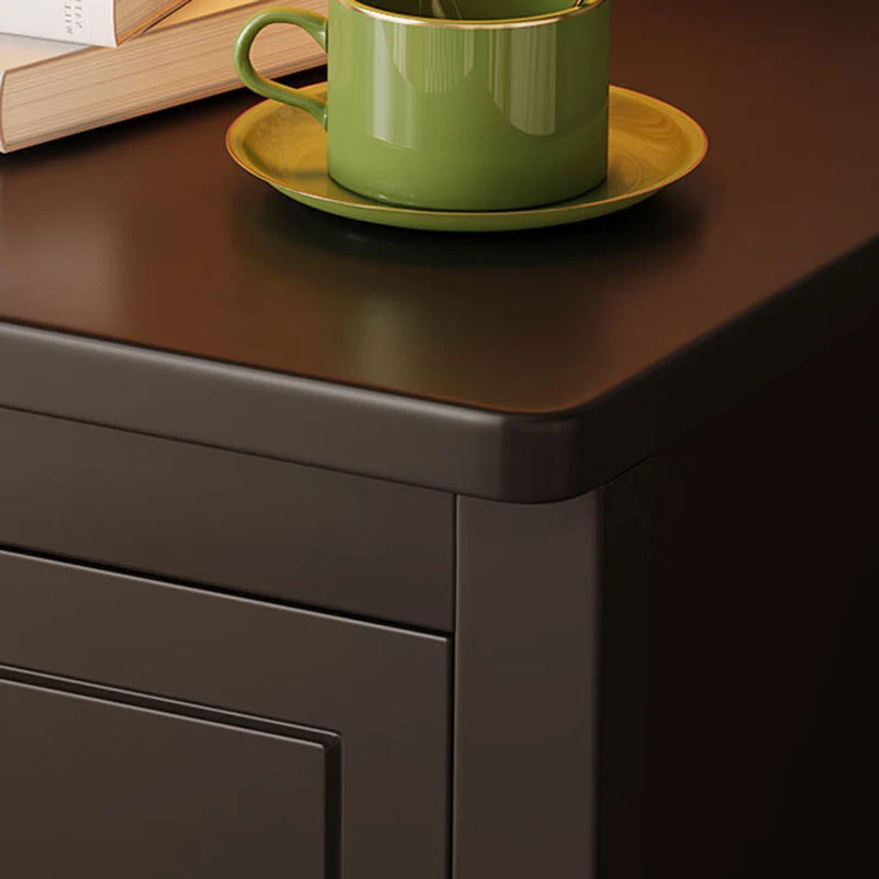 Traditional Vintage Rubberwood Solid Wood Multilayer Board Square Nightstand 2 Drawers For Bedroom