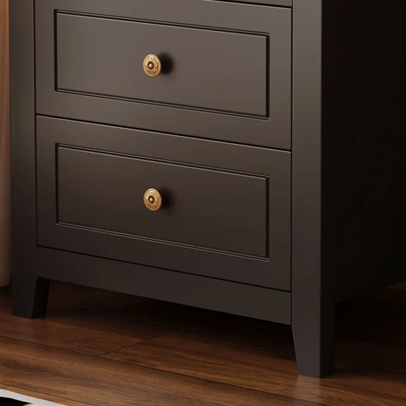 Traditional Vintage Rubberwood Solid Wood Multilayer Board Square Nightstand 2 Drawers For Bedroom