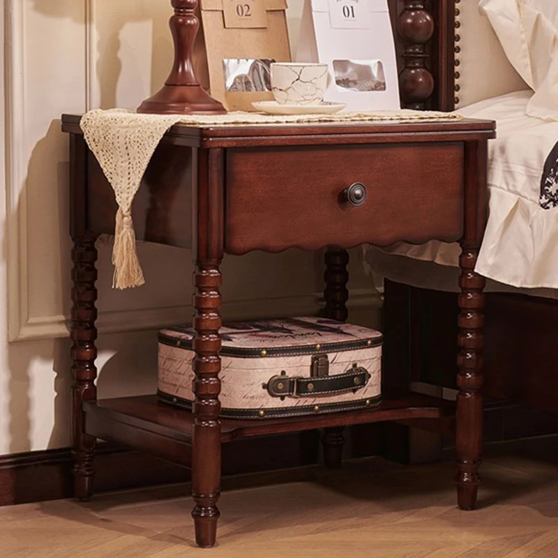 Traditional French Mahogany Wood Plywood Roman Column Square Nightstand 1 Drawer For Bedroom