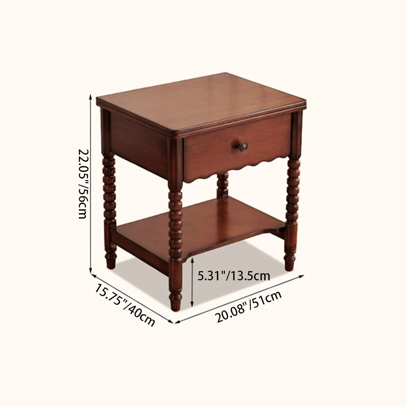 Traditional French Mahogany Wood Plywood Roman Column Square Nightstand 1 Drawer For Bedroom