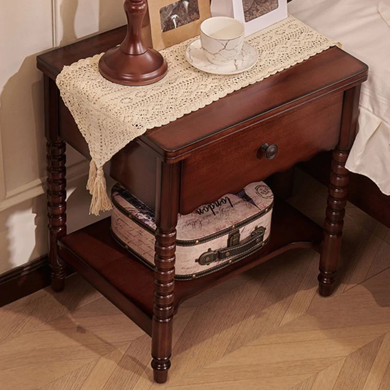 Traditional French Mahogany Wood Plywood Roman Column Square Nightstand 1 Drawer For Bedroom