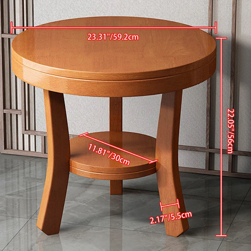 Traditional Vintage Rubberwood Round Curved Side Table 2-Tier For Living Room