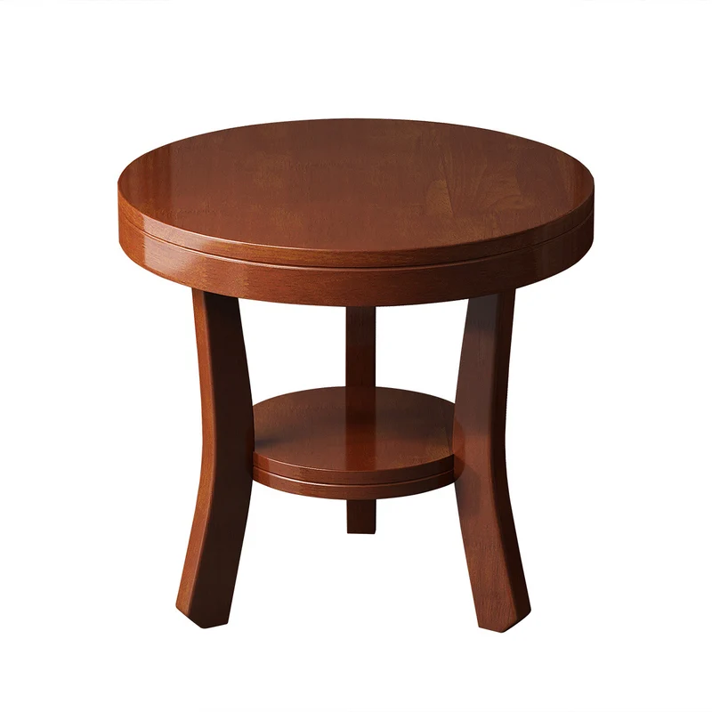 Traditional Vintage Rubberwood Round Curved Side Table 2-Tier For Living Room