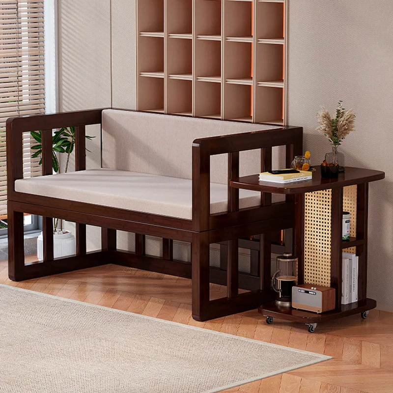 Traditional Chinese Bamboo MDF Woven Resin Rounded Square C-Shaped Side Table 2-Tier For Living Room