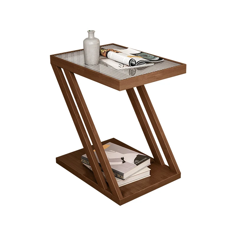 Traditional Japanese Glass Nan Bamboo Square Side Table 2-Tier For Living Room