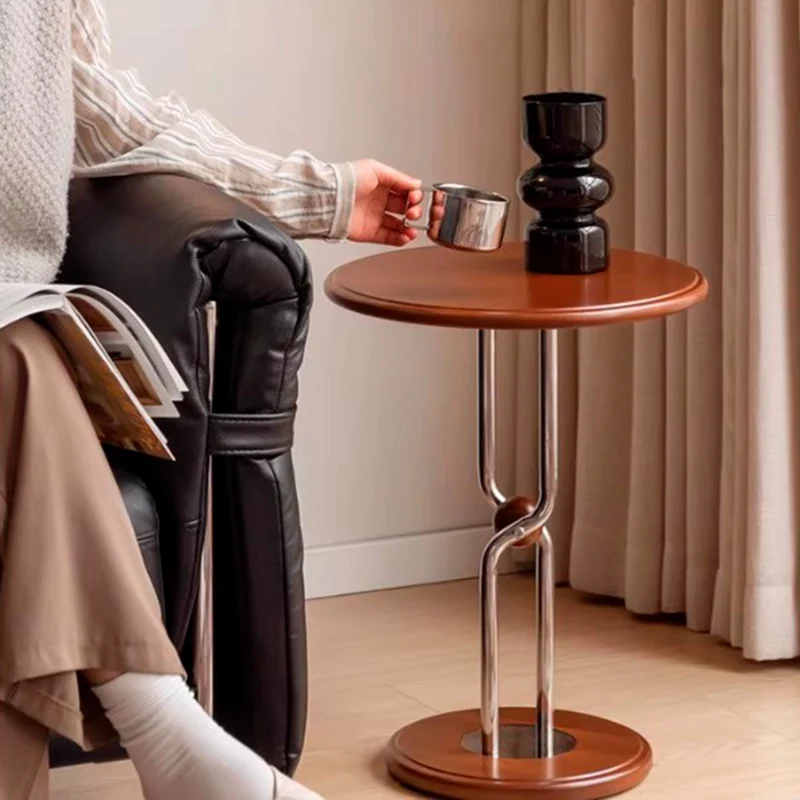 Traditional Chinese Rubberwood Stainless Steel Round Sphere End Table 1-Tier For Living Room