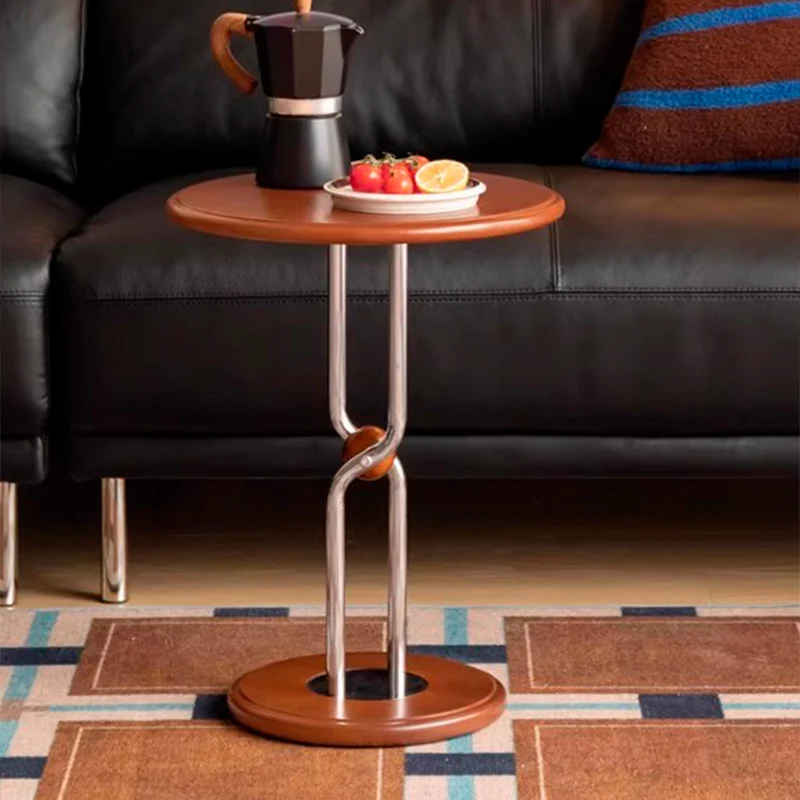 Traditional Chinese Rubberwood Stainless Steel Round Sphere End Table 1-Tier For Living Room