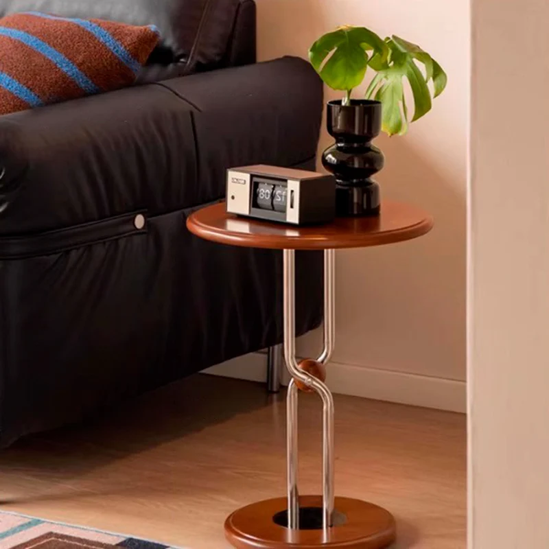 Traditional Chinese Rubberwood Stainless Steel Round Sphere End Table 1-Tier For Living Room