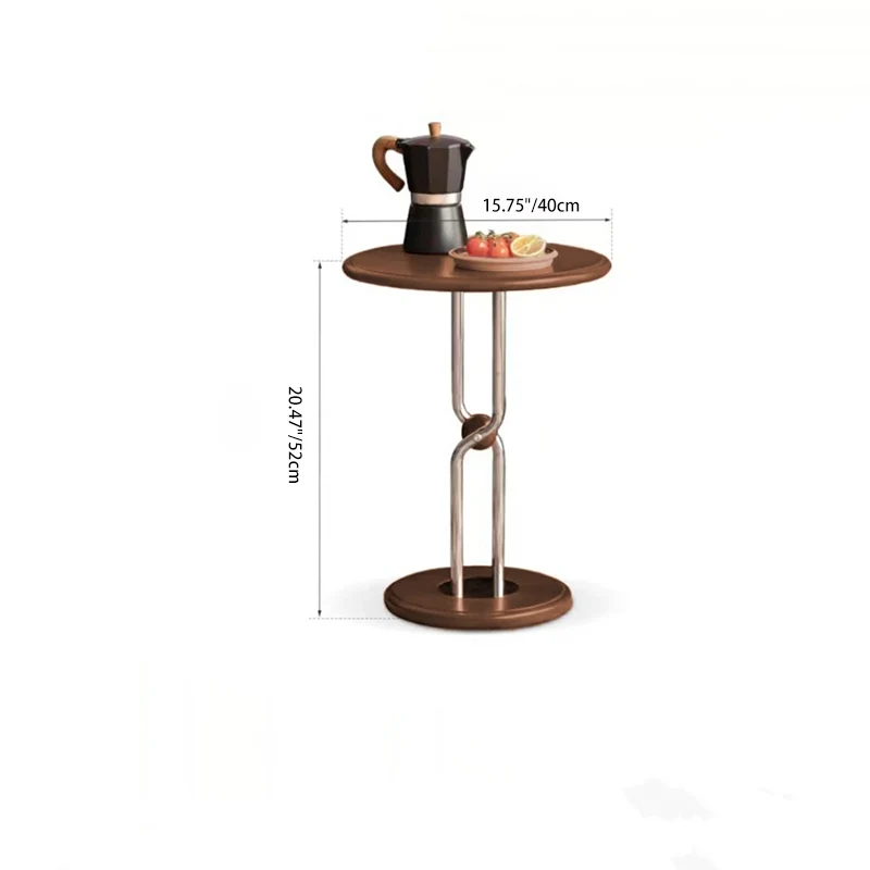 Traditional Chinese Rubberwood Stainless Steel Round Sphere End Table 1-Tier For Living Room
