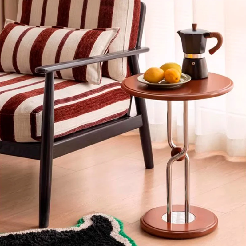 Traditional Chinese Rubberwood Stainless Steel Round Sphere End Table 1-Tier For Living Room