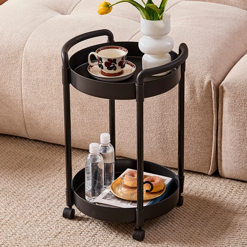 Modern Minimalist PP Plastic Round Mobile Side Table 2-Tier For Living Room
