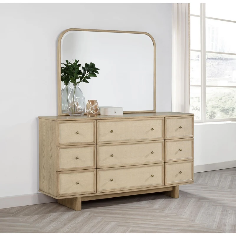 Coaster Furniture Kailani 225043M 9-Drawer Dresser and Mirror - Beige Oak