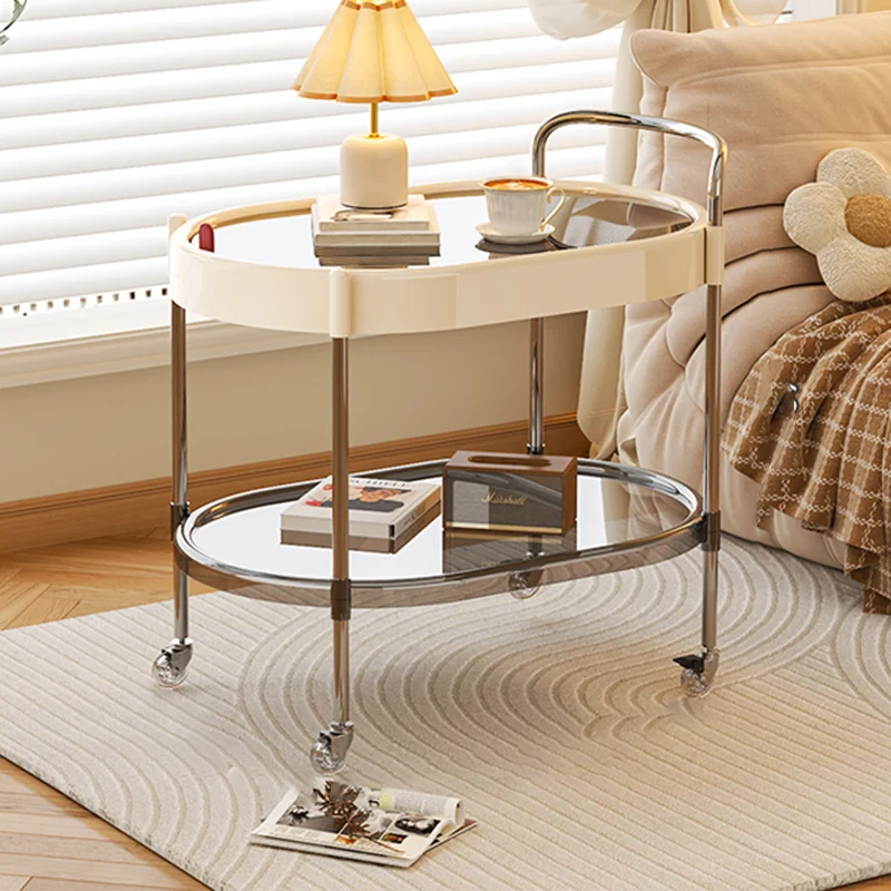 Modern Minimalist Round & Oval PET ABS Stainless Steel Movable Side Table 2/3-Tier For Living Room