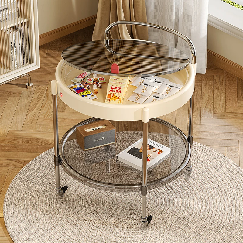 Modern Minimalist Round & Oval PET ABS Stainless Steel Movable Side Table 2/3-Tier For Living Room