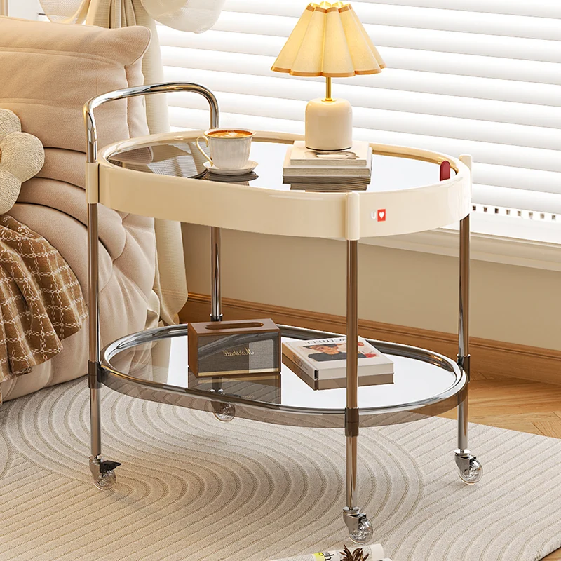 Modern Minimalist Round & Oval PET ABS Stainless Steel Movable Side Table 2/3-Tier For Living Room