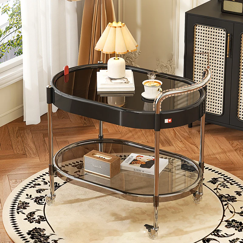 Modern Minimalist Round & Oval PET ABS Stainless Steel Movable Side Table 2/3-Tier For Living Room