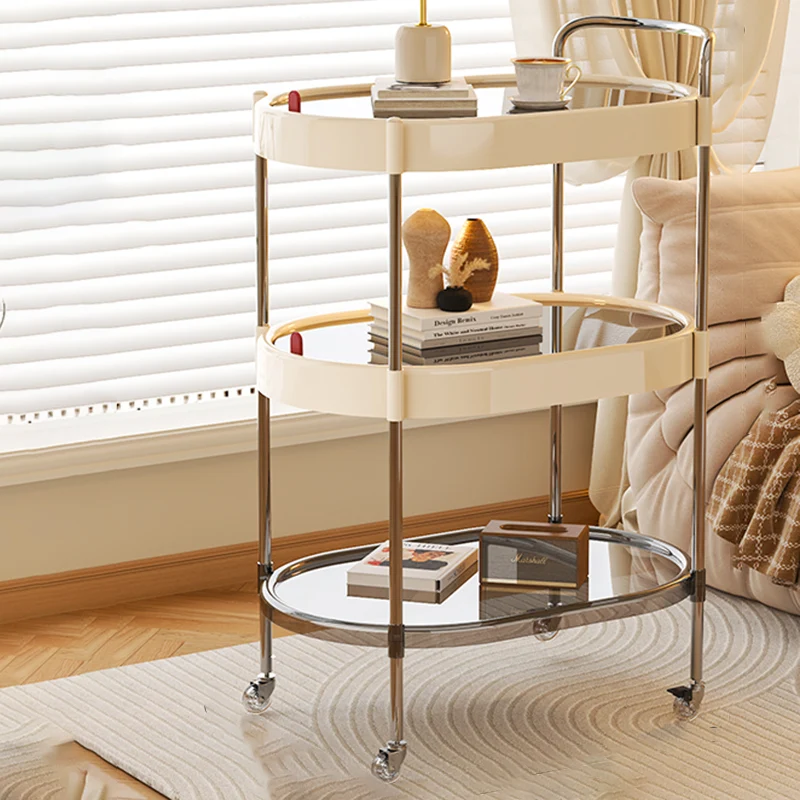 Modern Minimalist Round & Oval PET ABS Stainless Steel Movable Side Table 2/3-Tier For Living Room