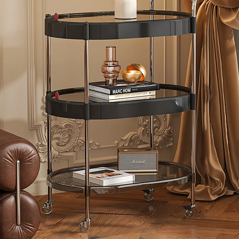 Modern Minimalist Round & Oval PET ABS Stainless Steel Movable Side Table 2/3-Tier For Living Room