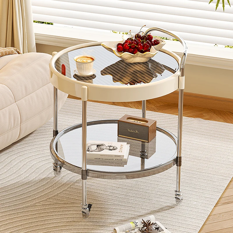 Modern Minimalist Round & Oval PET ABS Stainless Steel Movable Side Table 2/3-Tier For Living Room