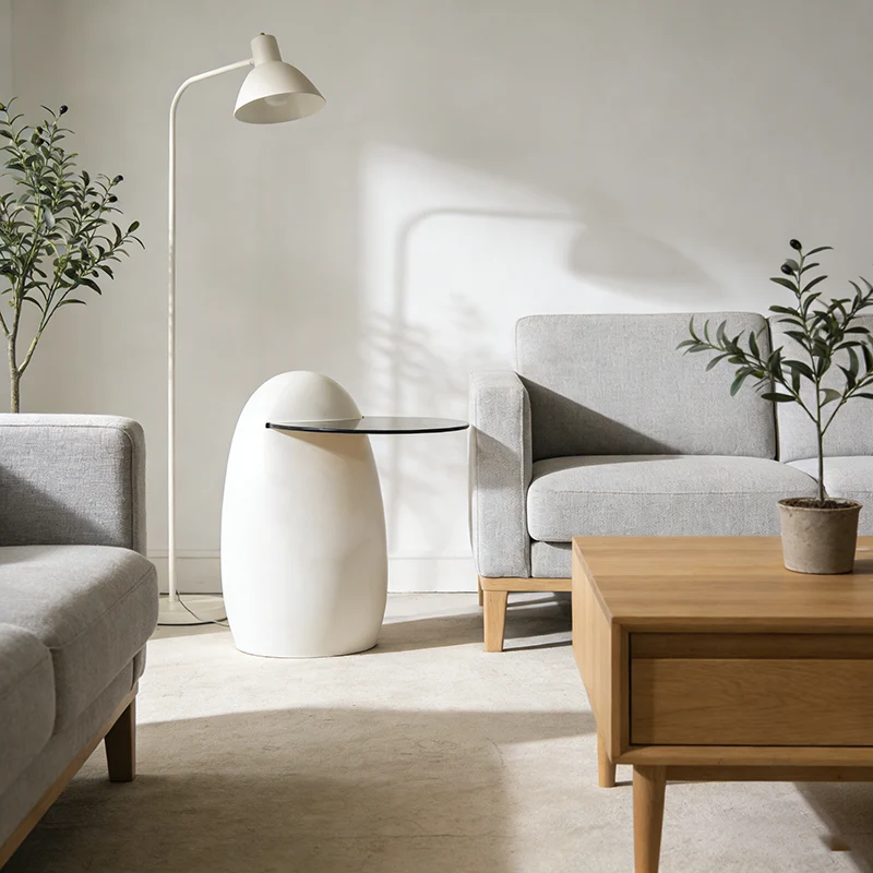 Modern Luxury Round Fiberglass Glass Side Table For Living Room