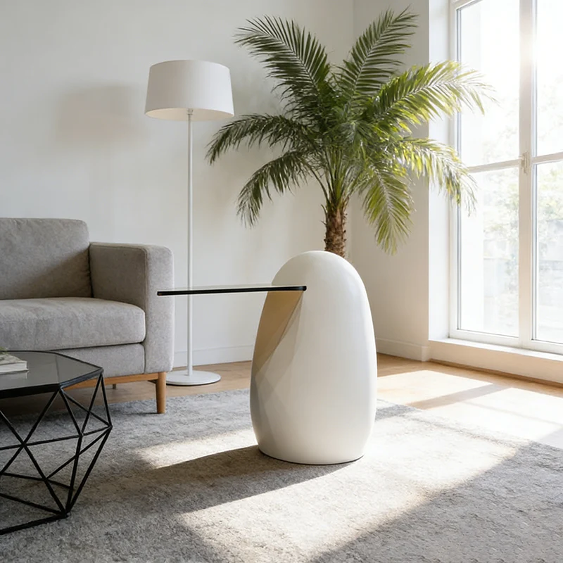 Modern Luxury Round Fiberglass Glass Side Table For Living Room