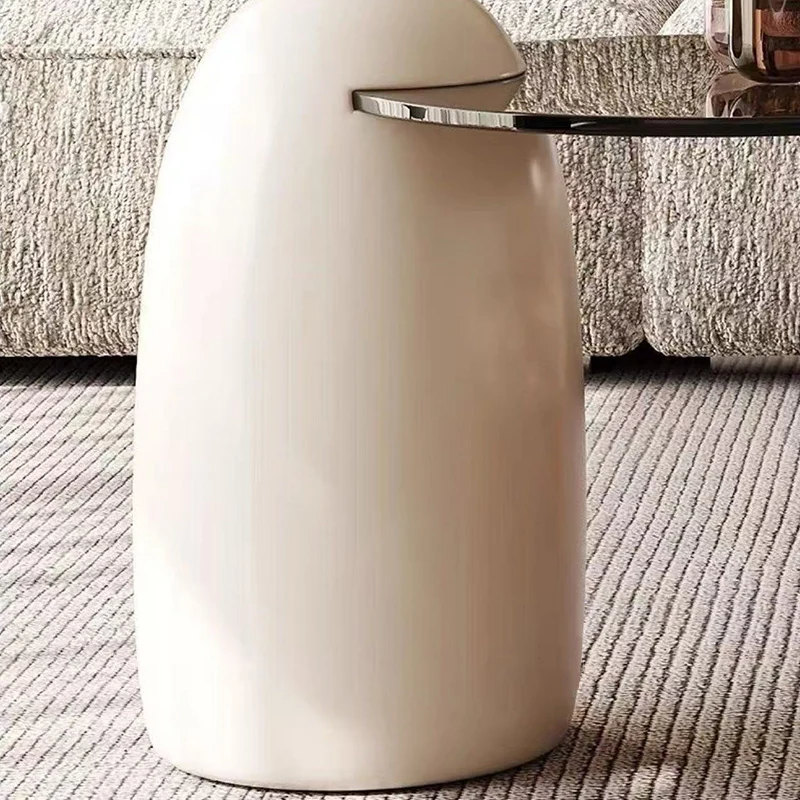 Modern Luxury Round Fiberglass Glass Side Table For Living Room