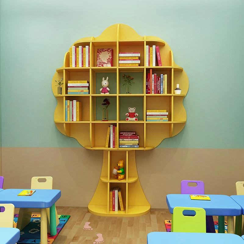 Modern Art Deco Tree-Shaped Multi-Layer Solid Wood Board Bookshelves 16-Cabinet For Living Room