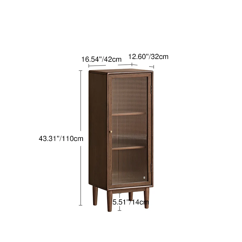 Traditional Rustic Rubberwood Paulownia Fluted Glass Rectangular Bedside Cabinet 3-Compartment Storage For Living Room