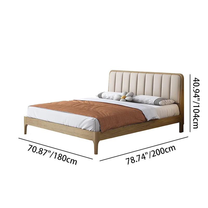 French Romantic Aesthetic Recessed Bed Frame - Genuine Leather Upholstered & Ash Wood Bed For Bedroom