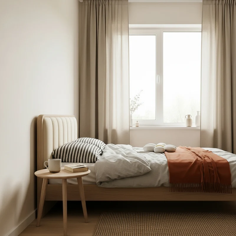 French Romantic Aesthetic Recessed Bed Frame - Genuine Leather Upholstered & Ash Wood Bed For Bedroom