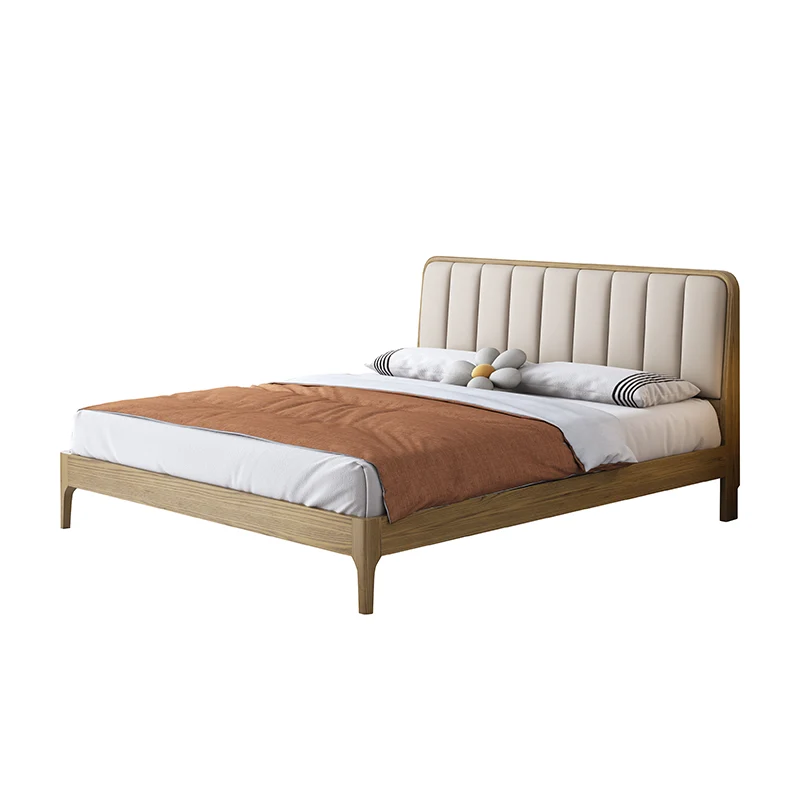 French Romantic Aesthetic Recessed Bed Frame - Genuine Leather Upholstered & Ash Wood Bed For Bedroom