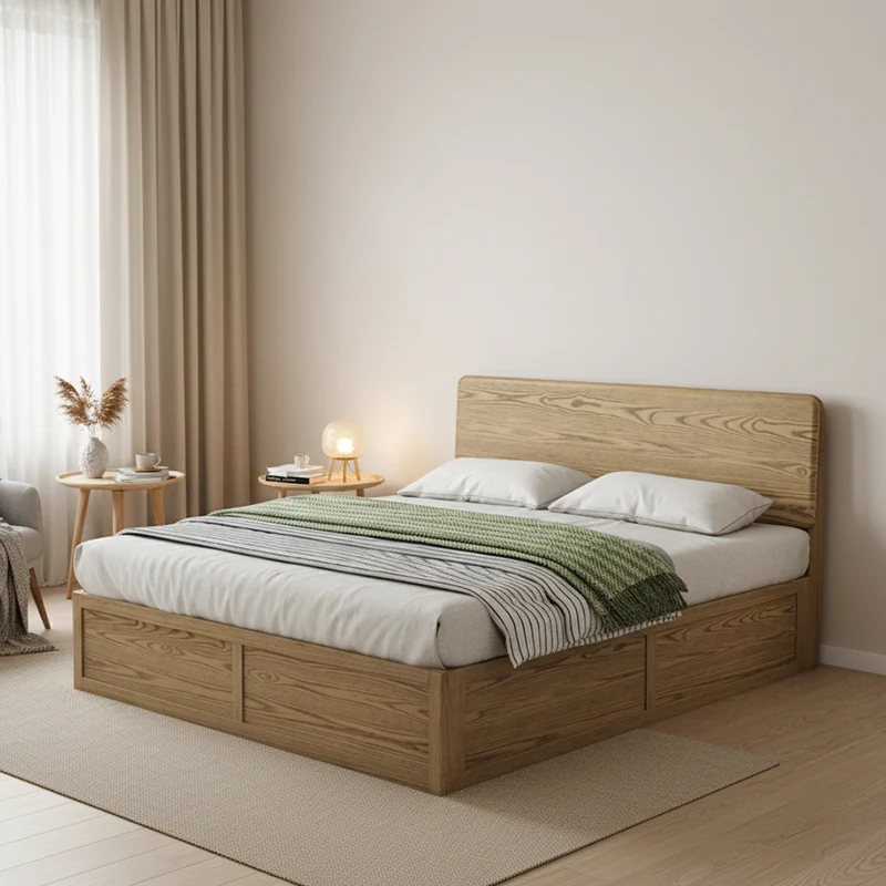 Versatile Minimalist Storage Bed Frame - All-Wood Lift-Top Design Bed For Bedroom