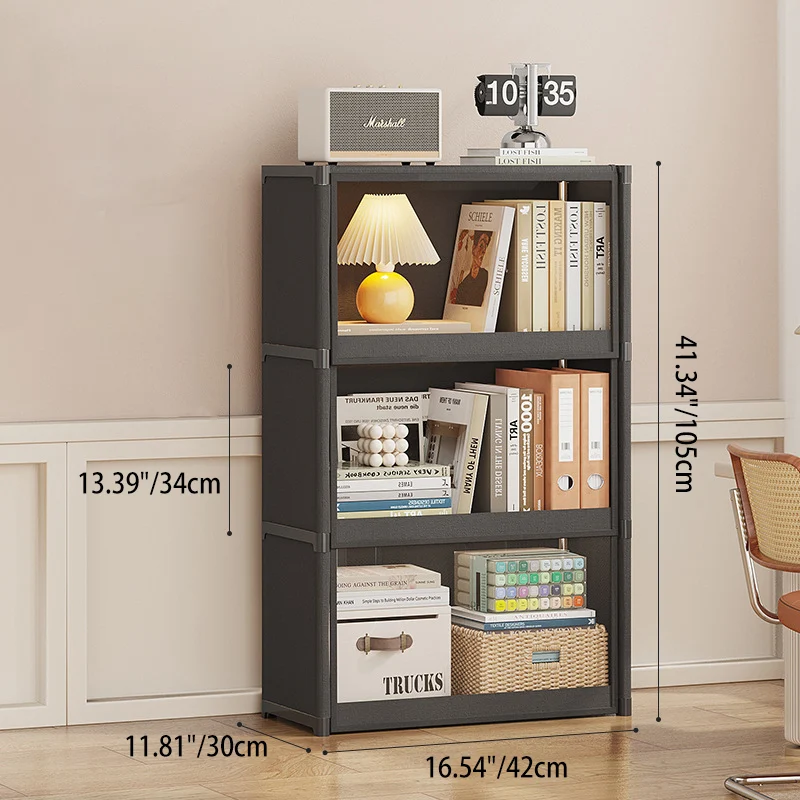 Modern Minimalist Rectangular Non-woven Fabric PET Carbon Steel Bookshelves 3/4-Tier For Living Room