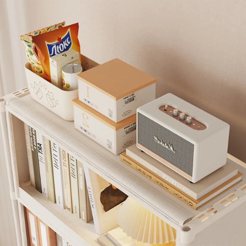 Modern Minimalist Rectangular Non-woven Fabric PET Carbon Steel Bookshelves 3/4-Tier For Living Room