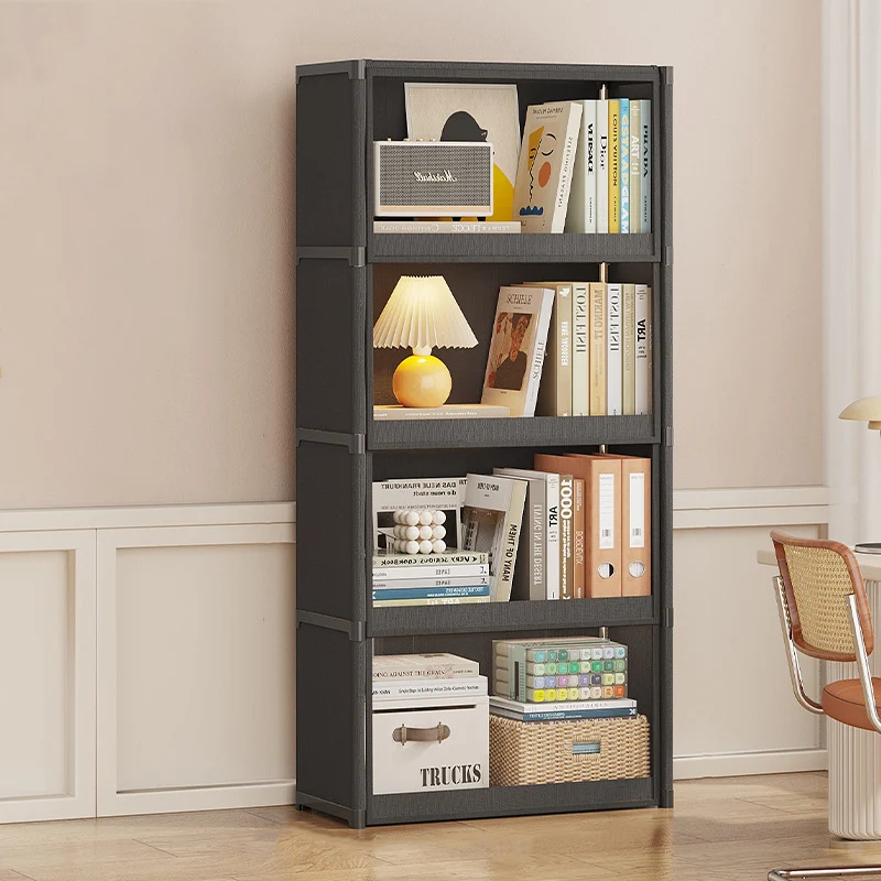 Modern Minimalist Rectangular Non-woven Fabric PET Carbon Steel Bookshelves 3/4-Tier For Living Room