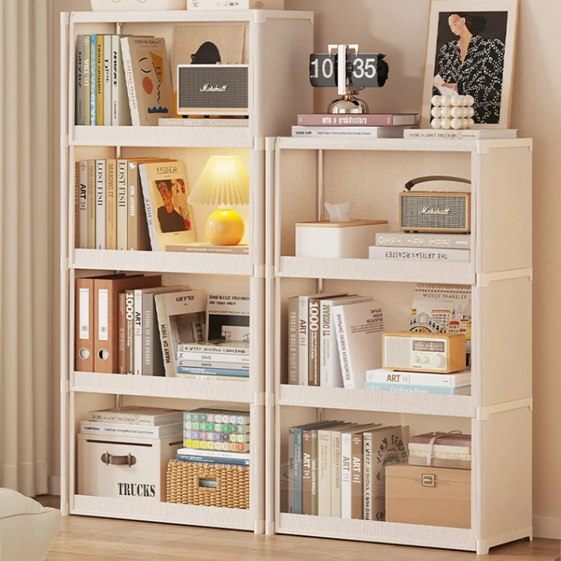 Modern Minimalist Rectangular Non-woven Fabric PET Carbon Steel Bookshelves 3/4-Tier For Living Room
