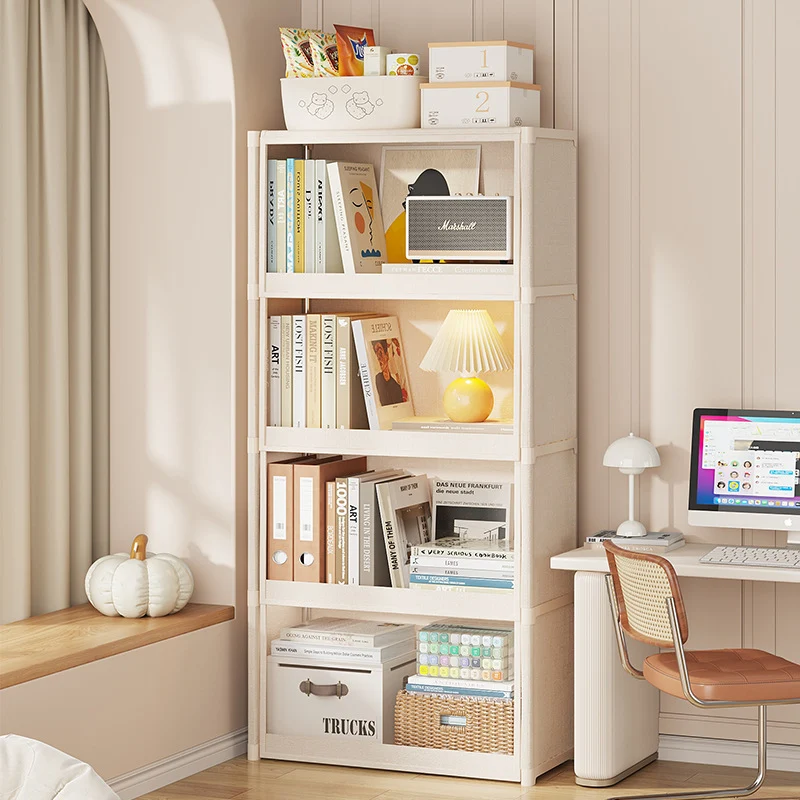 Modern Minimalist Rectangular Non-woven Fabric PET Carbon Steel Bookshelves 3/4-Tier For Living Room