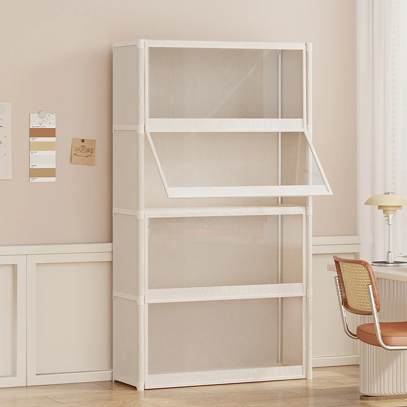 Modern Minimalist Rectangular Non-woven Fabric PET Carbon Steel Bookshelves 3/4-Tier For Living Room