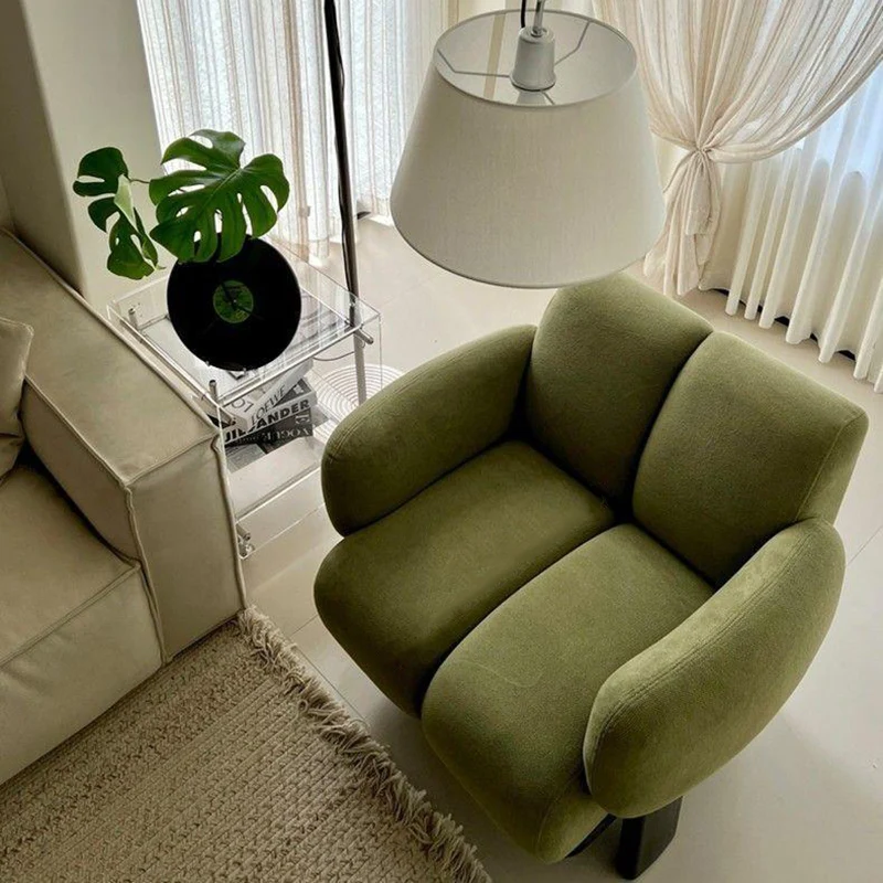 Traditional Vintage Curved Cotton-Linen Sponge Velvet Fabric Metal Accent Chair Backrest Armrest For Living Room