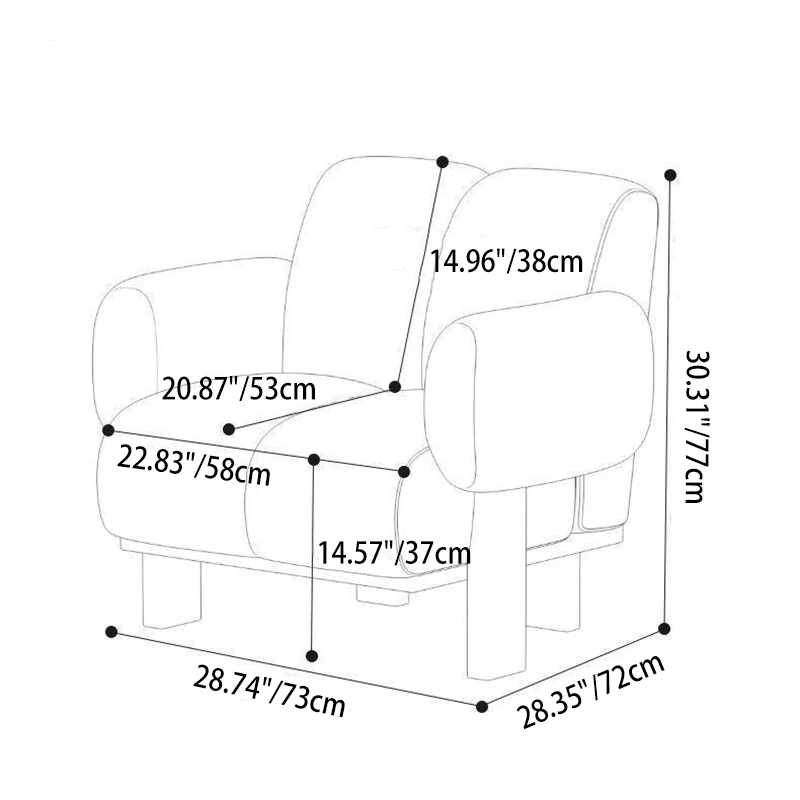 Traditional Vintage Curved Cotton-Linen Sponge Velvet Fabric Metal Accent Chair Backrest Armrest For Living Room