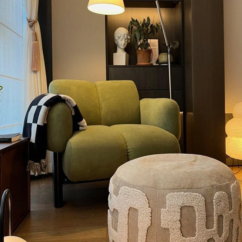Traditional Vintage Curved Cotton-Linen Sponge Velvet Fabric Metal Accent Chair Backrest Armrest For Living Room