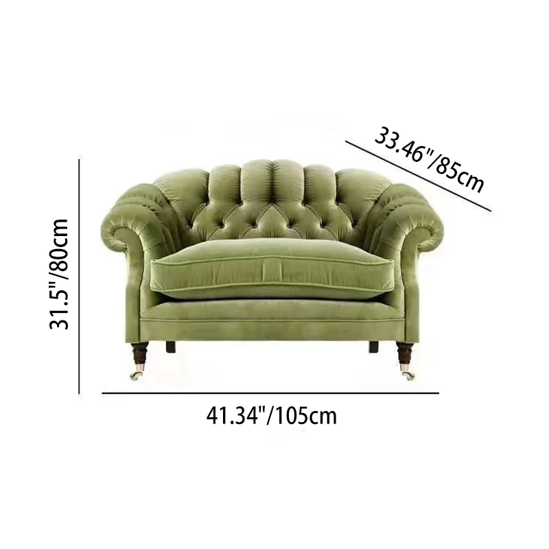 Traditional Vintage Curved Solid Wood Sponge Velvet Sofa Backrest Armrest For Living Room