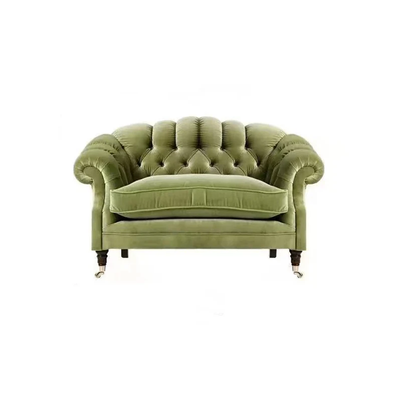 Traditional Vintage Curved Solid Wood Sponge Velvet Sofa Backrest Armrest For Living Room