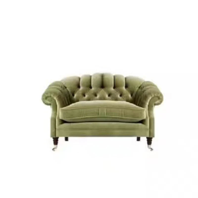 Traditional Vintage Curved Solid Wood Sponge Velvet Sofa Backrest Armrest For Living Room