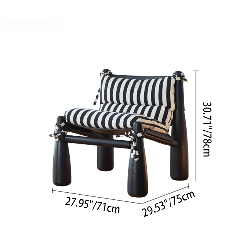 Traditional Vintage Curved Solid Wood Cotton-Linen PP Cotton Accent Chair Backrest For Living Room